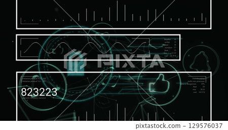 Image of data processing and mathematical equations over screens 129576037