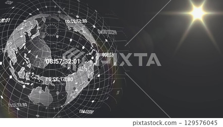 Image of globe with data processing over circles on black background 129576045