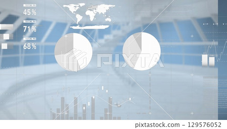 Image of statistics and data processing over empty office 129576052