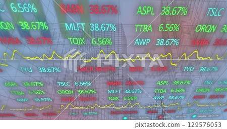 Image of financial data processing over office Image of financial data processing over office 129576053