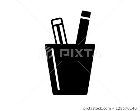 單調的筆和筆筒圖標 129576140