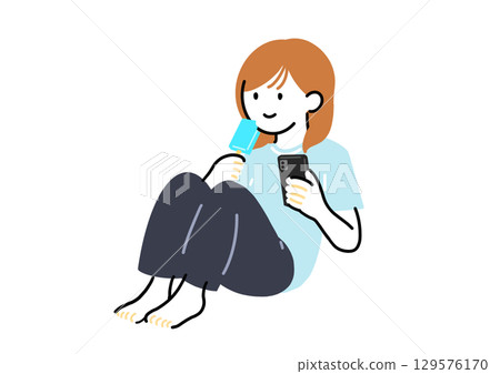 觀看智能手機的婦女 129576170