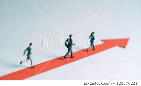 Miniature business man character arrow running goal future rise rising growth salaryman AI Miniature business man character arrow running goal future rise rising growth salaryman AI 129576221