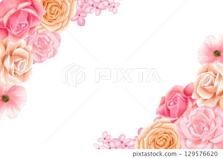 Border with delicate pink and beige roses. Watercolor Border with delicate pink and beige roses. Watercolor 129576620