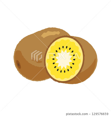 Whole gold kiwi and halved gold kiwi - flat illustration Whole gold kiwi and halved gold kiwi - flat illustration 129576659