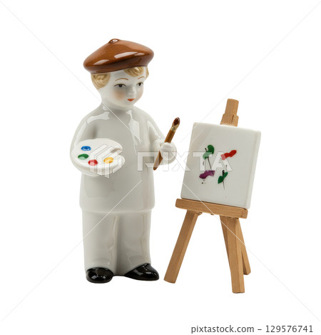 Porcelain figurine of a boy artist a vintage statuette for creative home decoration 129576741