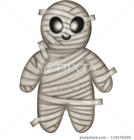 Happy Halloween set with Kawaii ghost, Mummy and decoration carnival elements. Mystical magical collection clipart. Trendy modern hand drawn. 129576899
