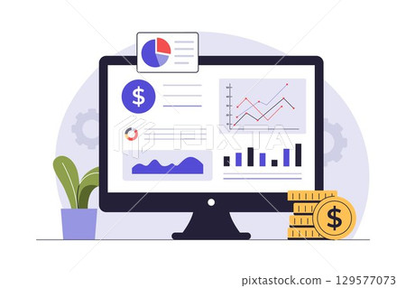 Financial Dashboard on Computer Screen Illustration Financial Dashboard on Computer Screen Illustration 129577073