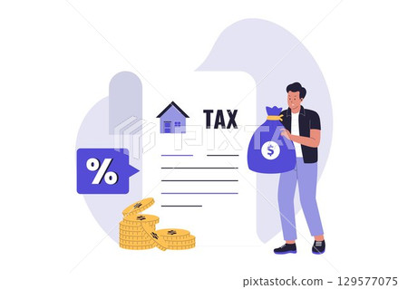 Man Paying Property Tax and Managing Finances Illustration 129577075