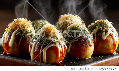 熱騰騰的章魚燒，配上香濃的配料 129577337