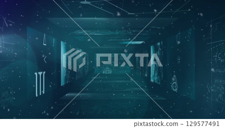 Image of dust over screens with diverse data 129577491