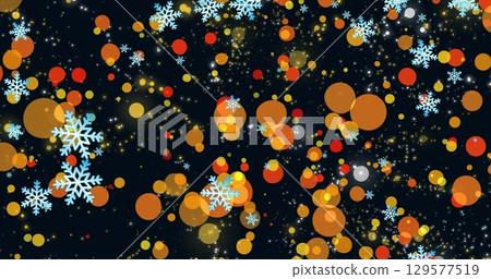 Image of snowflakes over light spots on black background Image of snowflakes over light spots on black background 129577519