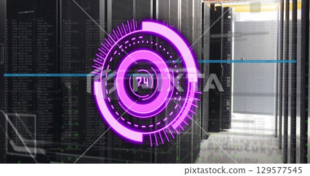Image of scope scanning with numbers and binary coding processing over computer servers Image of scope scanning with numbers and binary coding processing over computer servers 129577545