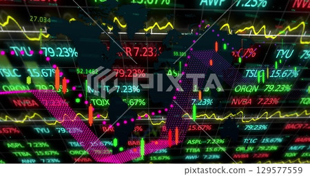 Image of digital screen with financial data and graphs Image of digital screen with financial data and graphs 129577559