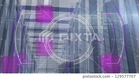 Image of glitch effect and scope scanning over computer server room Image of glitch effect and scope scanning over computer server room 129577707