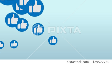 Image of media icons over blue background 129577780
