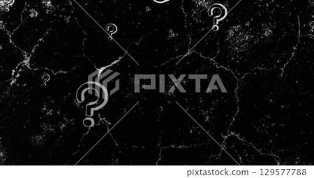 Image of white question marks floating over lightning flashes on black background Image of white question marks floating over lightning flashes on black background 129577788