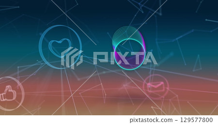 Image of icons and circles over network of connections Image of icons and circles over network of connections 129577800