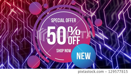 Image of 50 percent off over network of connections 129577815