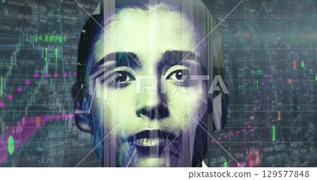 Image of scope scanning and data processing over woman face 129577848