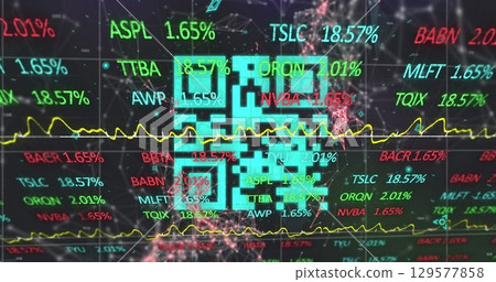 Image of financial data processing and statistics over qr code Image of financial data processing and statistics over qr code 129577858
