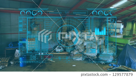 Image of data processing over debris in warehouse 129577879