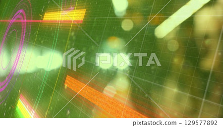 Floating heads-up display overlaying simulation space, with green grid, magenta reticle, data bars 129577892