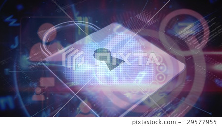 Image of padlock icon over data processing on black background 129577955