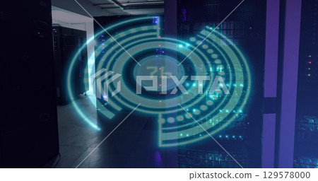 Image of scope scanning with data processing over server room Image of scope scanning with data processing over server room 129578000