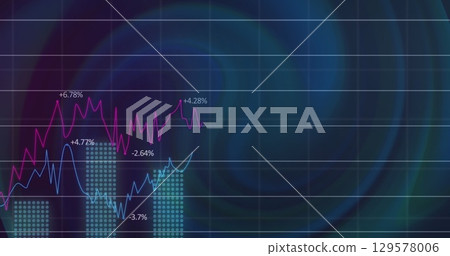 Image of data processing and shapes on black background 129578006