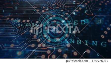 Image of moving shapes over network of connections 129578017