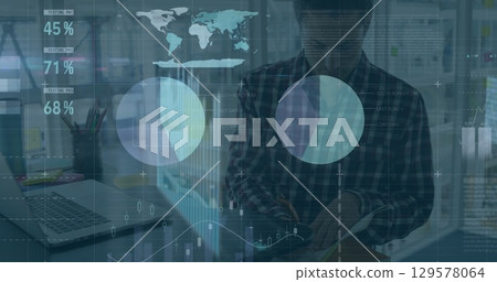 Image of data processing over caucasian businessman 129578064
