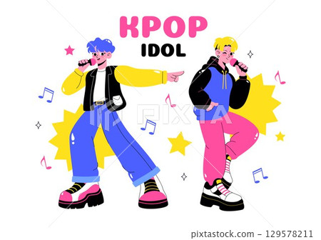 Idol Trend Vector Illustration Featuring K pop and Korean idols with bands that Popularize Certain Trends on Social Media in a Flat Style Background Idol Trend Vector Illustration Featuring K pop and Korean idols with bands that Popularize Certain Trends on Social Media in a Flat Style Background 129578211