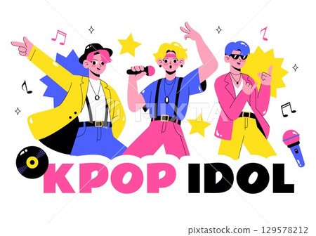 Idol Trend Vector Illustration Featuring K pop and Korean idols with bands that Popularize Certain Trends on Social Media in a Flat Style Background 129578212