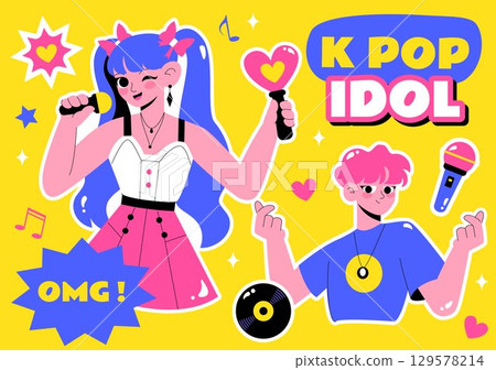 Idol Trend Vector Illustration Featuring K pop and Korean idols with bands that Popularize Certain Trends on Social Media in a Flat Style Background Idol Trend Vector Illustration Featuring K pop and Korean idols with bands that Popularize Certain Trends on Social Media in a Flat Style Background 129578214