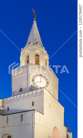 Spasskaya Tower in sunny summer day. Kazan Kremlin. Republic of Tatarstan. Kazan. Russia 129578407