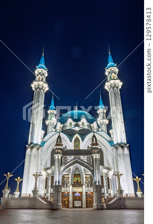 Kul Sharif mosque in Kazan Kremlin, Tatarstan, Russia. It is tourist attraction of Kazan. Kremlin. The main attraction of the city of Kazan. 129578413