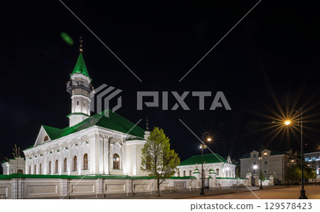 Al-Marjani Mosque in Old Tatar settlement in the Kazan city (Kayuma Nasyri street). Kazan city, Tatarstan Republic, Russia. Summer night view 129578423