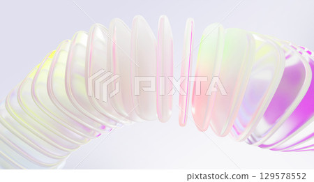 Holographic iridescent ribbon of row glass square plate shapes. Abstract geometric pastel 3d background with pearlescent rainbow wave tape. Neon gradient line pattern, digital tech. 3D illustration Holographic iridescent ribbon of row glass square plate shapes. Abstract geometric pastel 3d background with pearlescent rainbow wave tape. Neon gradient line pattern, digital tech. 3D illustration 129578552