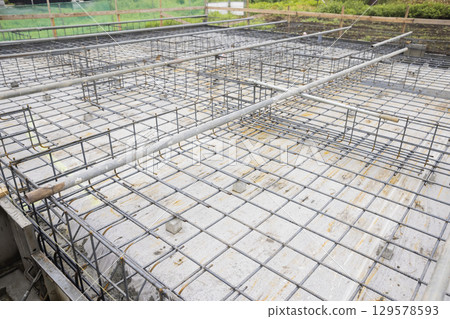 Foundation before pouring reinforced concrete Reinforcement work Foundation before pouring reinforced concrete Reinforcement work 129578593
