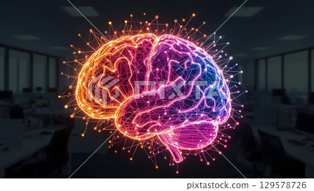 Neon Brain with Neural Network Connections 129578726