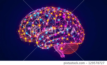 Neon Brain with Neural Network Connections 129578727
