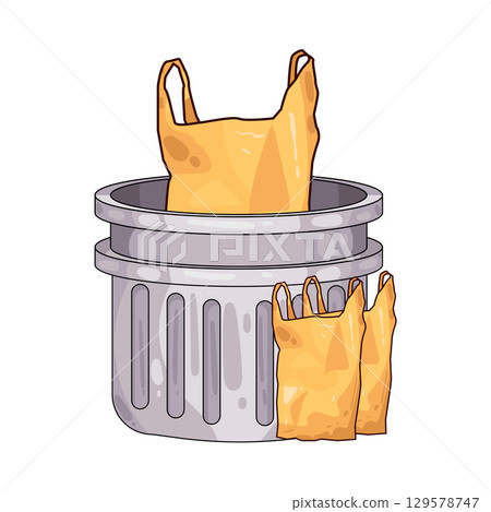 illustration of trash can and plastic bags 129578747