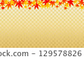 Autumn leaves and gold plaid background illustration 129578826