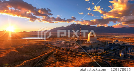 Palo verde nuclear generating station at sunset in arizona desert Palo verde nuclear generating station at sunset in arizona desert 129578935