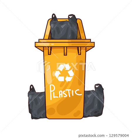 illustration of recycling bin with plastic bags illustration of recycling bin with plastic bags 129579004