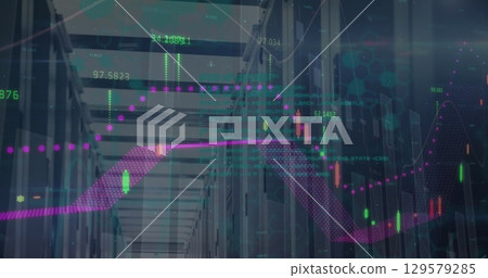 Image of financial data and graphs over servers Image of financial data and graphs over servers 129579285