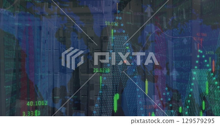 Image of financial data and graphs over servers Image of financial data and graphs over servers 129579295