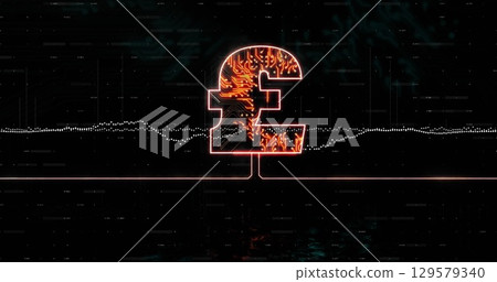Image of pound sign with circuit board over data processing 129579340