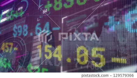 Image of digital screen with financial data and graphs Image of digital screen with financial data and graphs 129579366